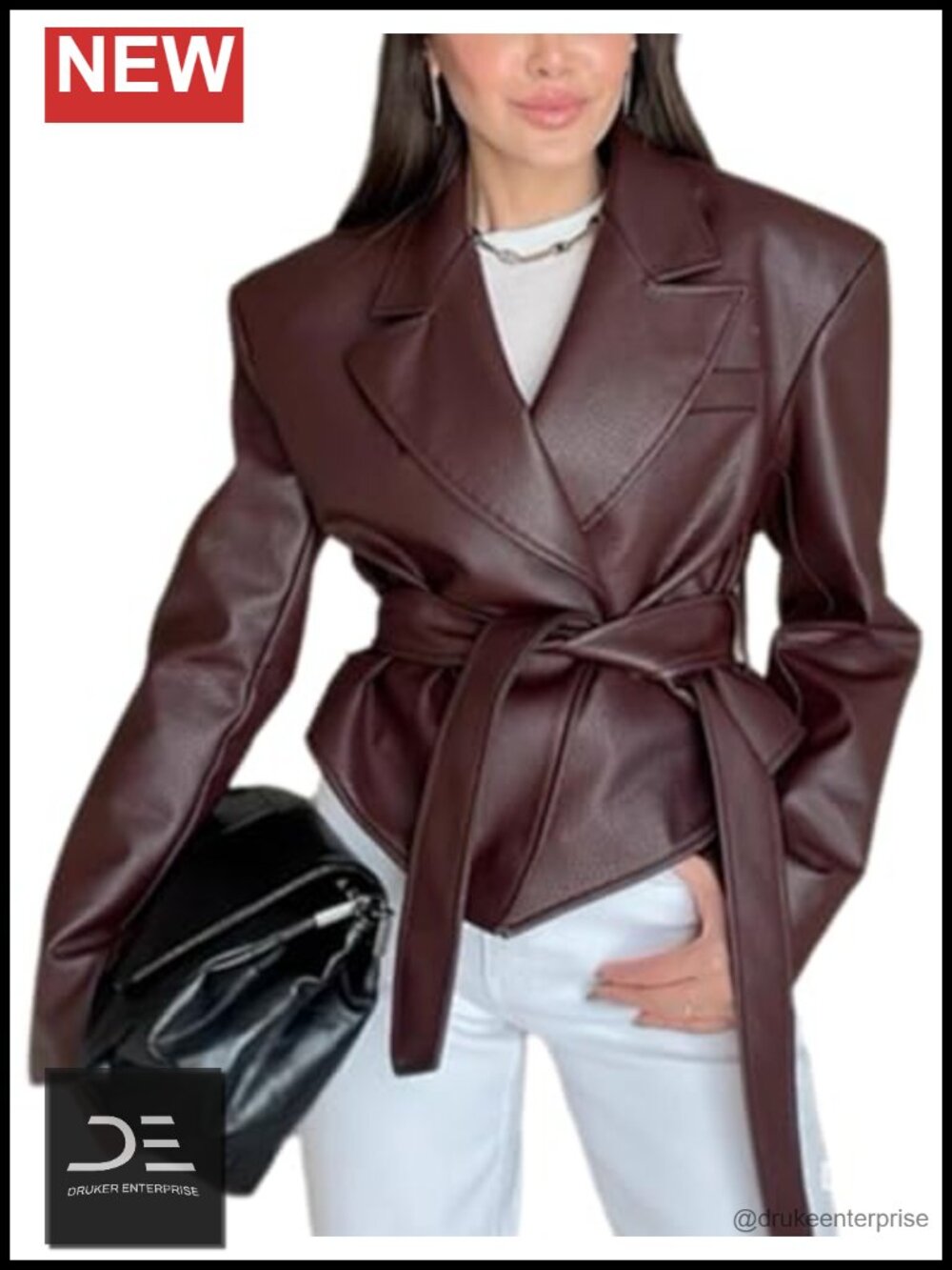Faux Leather Jacket Women Vintage Motorcycle Bomber Blazer Long Sleeve Waist